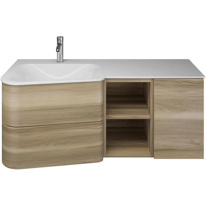 burgbad Badu Mineralguss-Waschtisch inkl. Waschtischunterschrank 122 cm, 1 Regal, Becken links