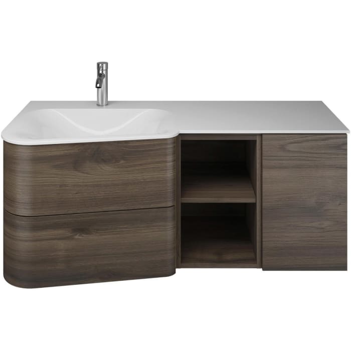 burgbad Badu Mineralguss-Waschtisch inkl. Waschtischunterschrank 122 cm, 1 Regal, Becken links