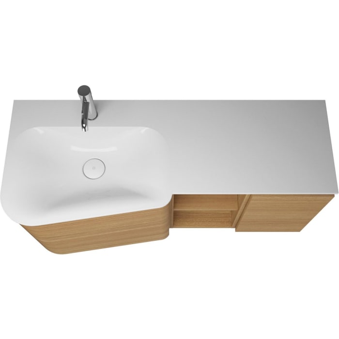 burgbad Badu Mineralguss-Waschtisch inkl. Waschtischunterschrank 122 cm, 1 Regal, Becken links