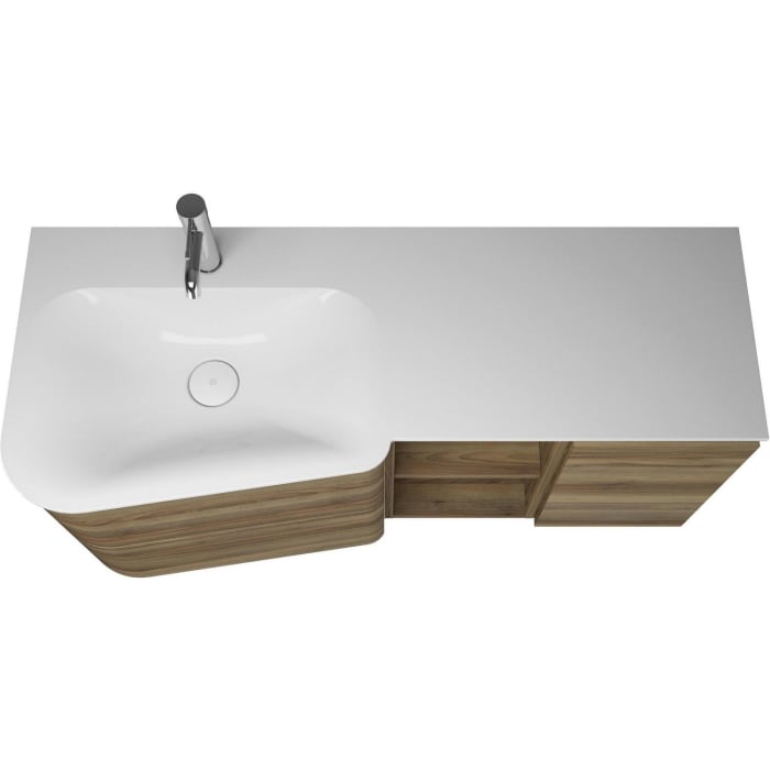 burgbad Badu Mineralguss-Waschtisch inkl. Waschtischunterschrank 122 cm, 1 Regal, Becken links