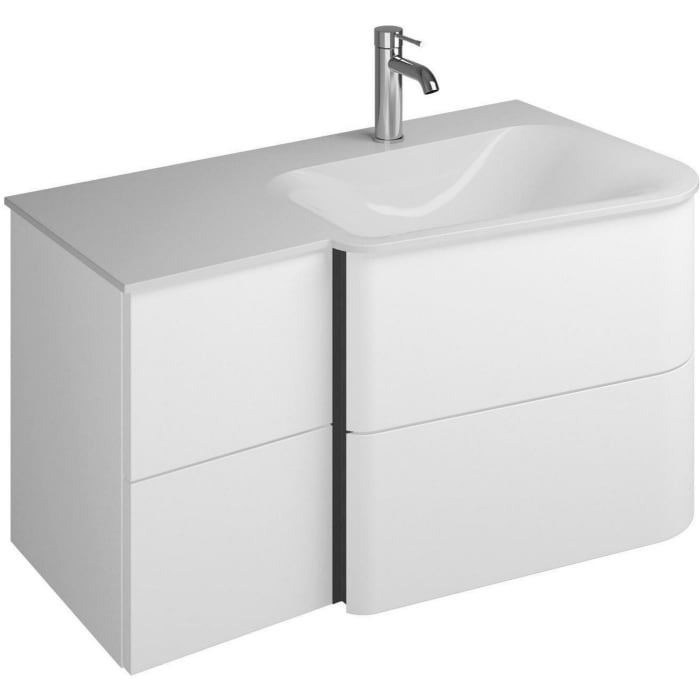 burgbad Badu Mineralguss-Waschtisch inkl. Waschtischunterschrank 92 cm, 2 Schubladen seitlich, Becken rechts