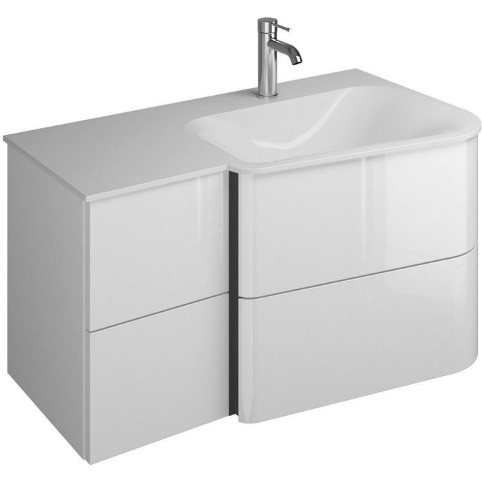 burgbad Badu Mineralguss-Waschtisch inkl. Waschtischunterschrank 92 cm, 2 Schubladen seitlich, Becken rechts