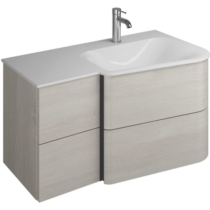 burgbad Badu Mineralguss-Waschtisch inkl. Waschtischunterschrank 92 cm, 2 Schubladen seitlich, Becken rechts