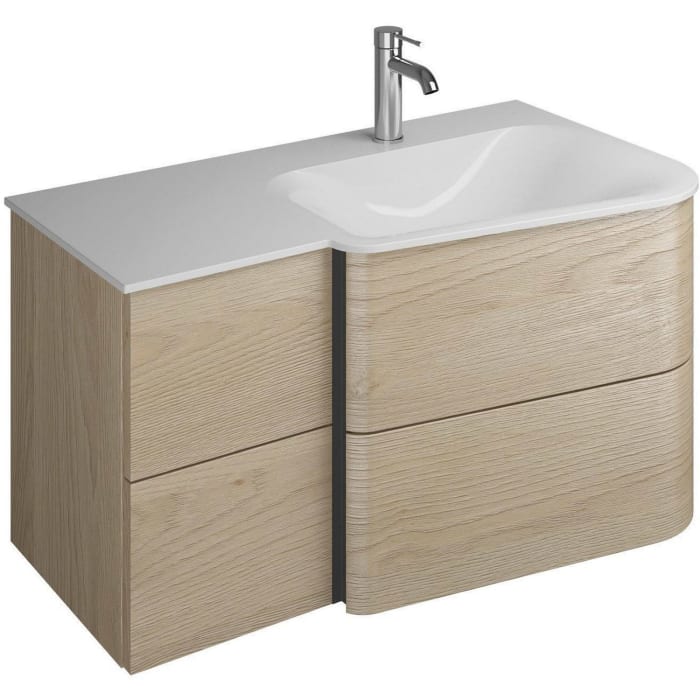 burgbad Badu Mineralguss-Waschtisch inkl. Waschtischunterschrank 92 cm, 2 Schubladen seitlich, Becken rechts