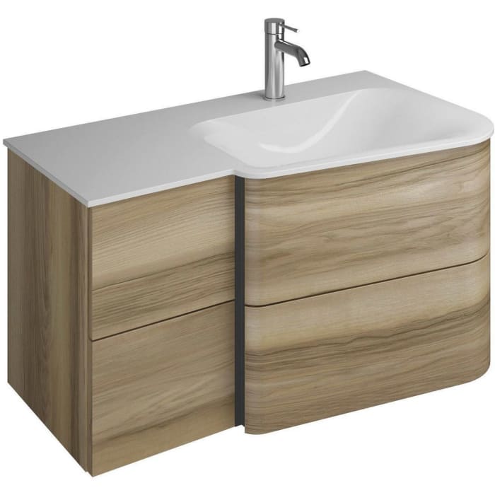 burgbad Badu Mineralguss-Waschtisch inkl. Waschtischunterschrank 92 cm, 2 Schubladen seitlich, Becken rechts