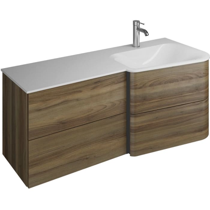 burgbad Badu Mineralguss-Waschtisch inkl. Waschtischunterschrank 122 cm, 2 Schubladen seitlich, Becken rechts