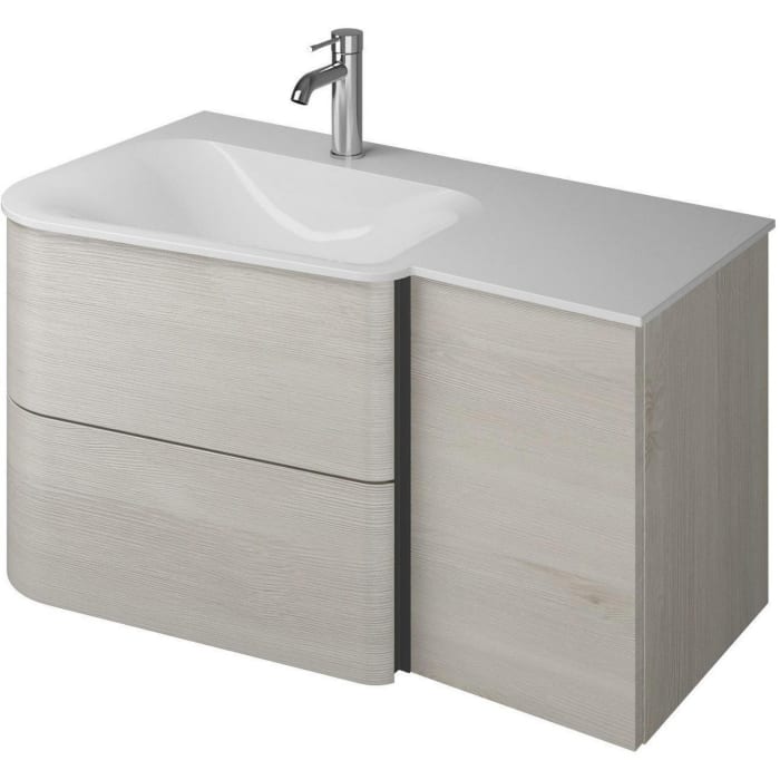 burgbad Badu Mineralguss-Waschtisch inkl. Waschtischunterschrank 92 cm, Becken links