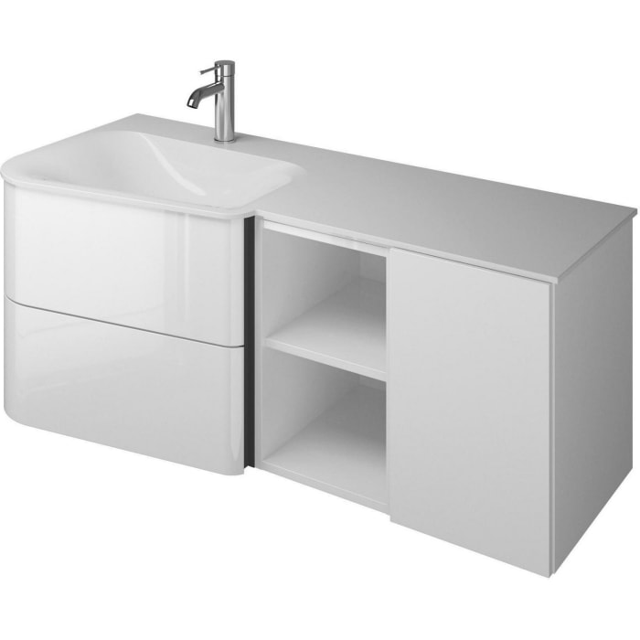 burgbad Badu Mineralguss-Waschtisch inkl. Waschtischunterschrank 122 cm, 1 Regal, Becken links