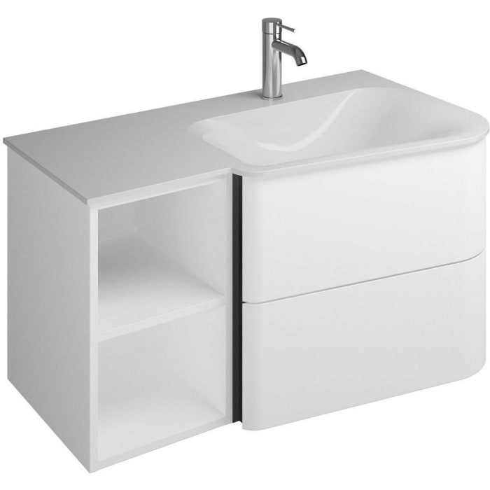 burgbad Badu Mineralguss-Waschtisch inkl. Waschtischunterschrank 92 cm, 1 Regal links, Becken rechts