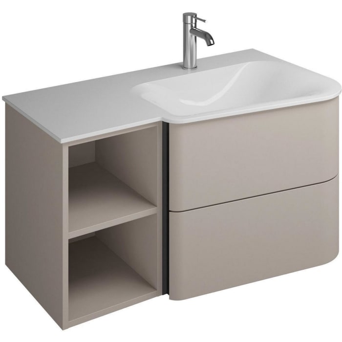 burgbad Badu Mineralguss-Waschtisch inkl. Waschtischunterschrank 92 cm, 1 Regal links, Becken rechts