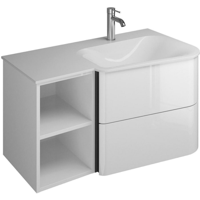 burgbad Badu Mineralguss-Waschtisch inkl. Waschtischunterschrank 92 cm, 1 Regal links, Becken rechts