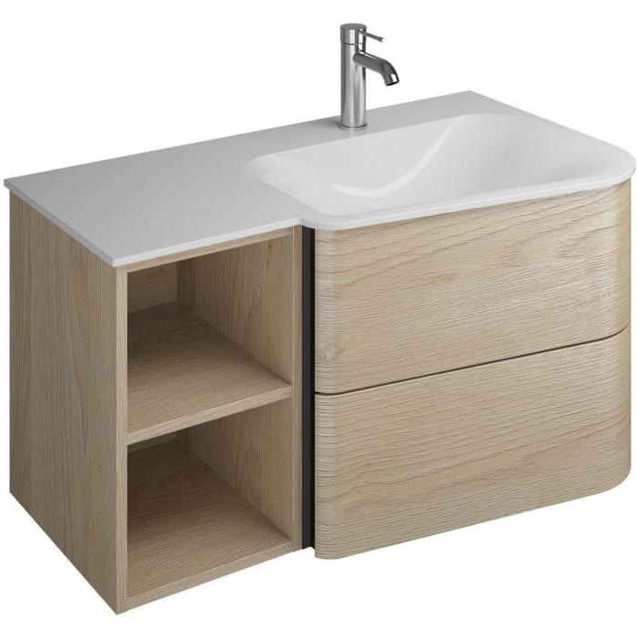 burgbad Badu Mineralguss-Waschtisch inkl. Waschtischunterschrank 92 cm, 1 Regal links, Becken rechts