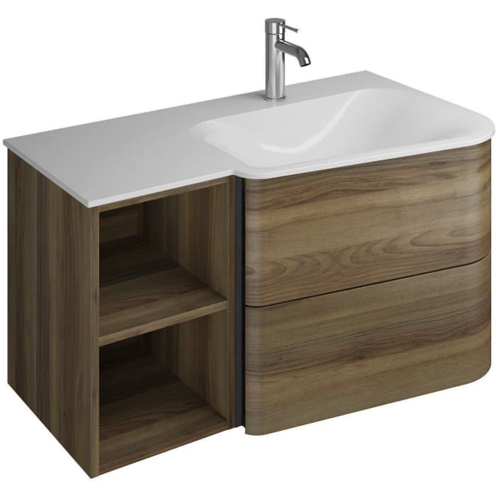 burgbad Badu Mineralguss-Waschtisch inkl. Waschtischunterschrank 92 cm, 1 Regal links, Becken rechts