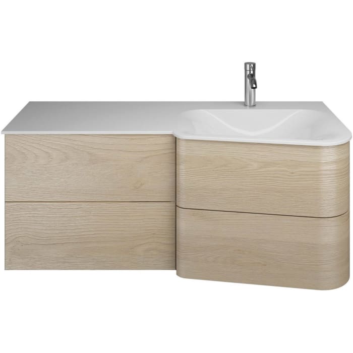 burgbad Badu Mineralguss-Waschtisch inkl. Waschtischunterschrank 122 cm, 2 Schubladen seitlich, Becken rechts