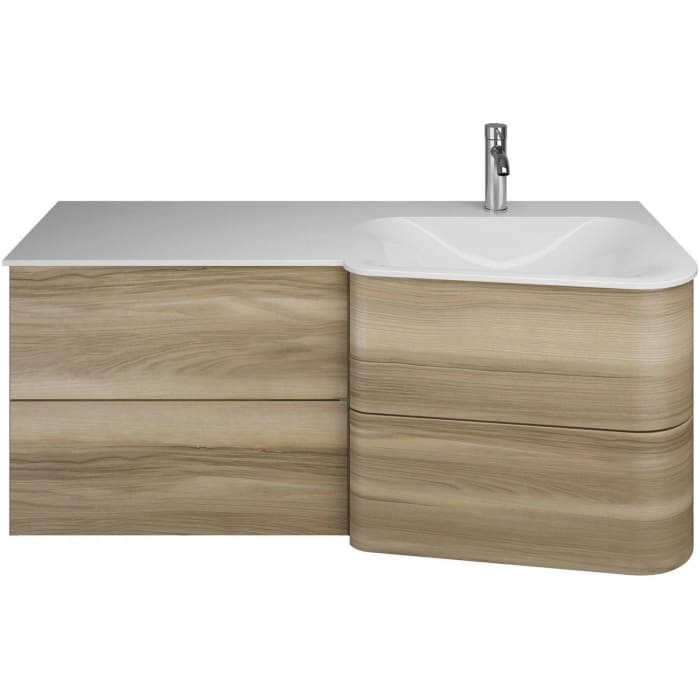 burgbad Badu Mineralguss-Waschtisch inkl. Waschtischunterschrank 122 cm, 2 Schubladen seitlich, Becken rechts