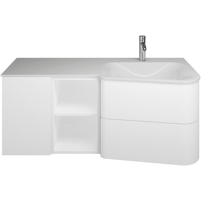 burgbad Badu Mineralguss-Waschtisch inkl. Waschtischunterschrank 122 cm, 1 Regal, Becken rechts