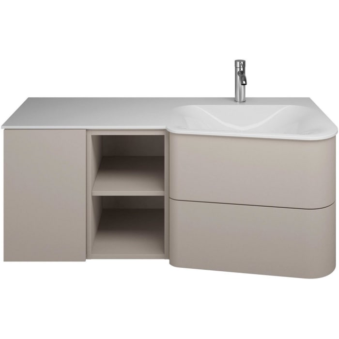 burgbad Badu Mineralguss-Waschtisch inkl. Waschtischunterschrank 122 cm, 1 Regal, Becken rechts