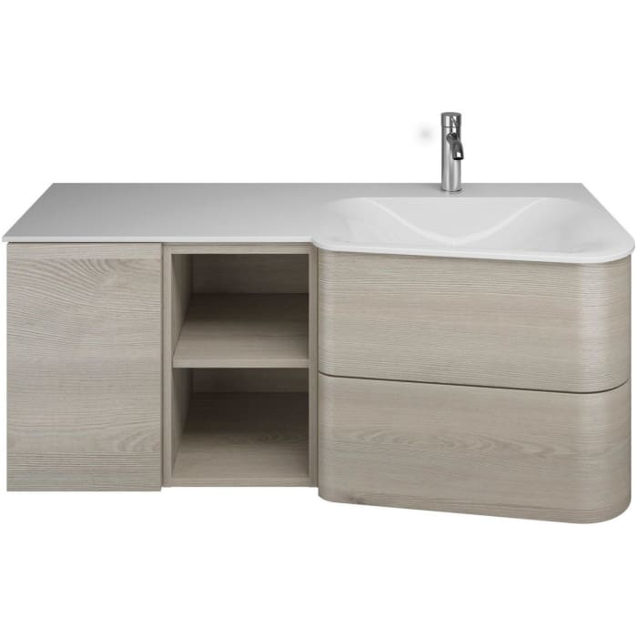 burgbad Badu Mineralguss-Waschtisch inkl. Waschtischunterschrank 122 cm, 1 Regal, Becken rechts