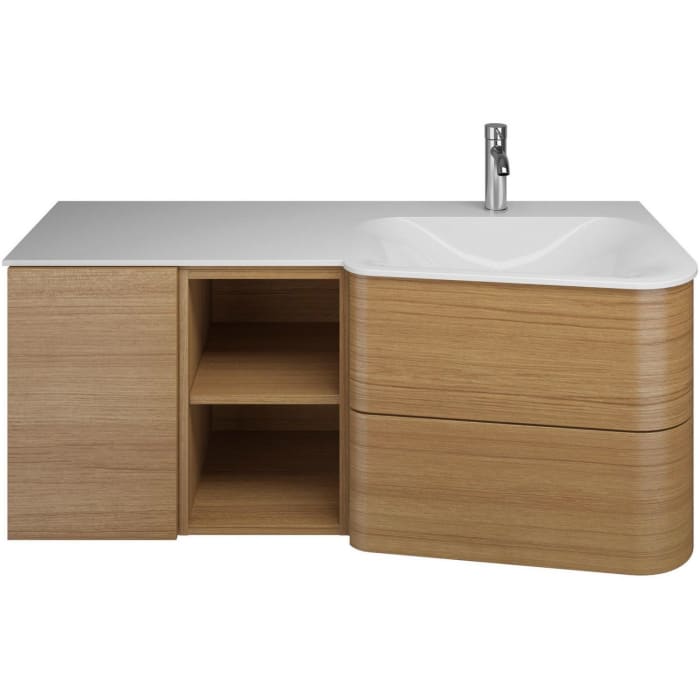 burgbad Badu Mineralguss-Waschtisch inkl. Waschtischunterschrank 122 cm, 1 Regal, Becken rechts