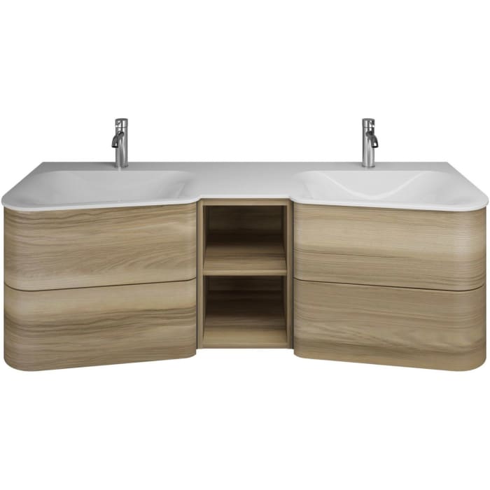 burgbad Badu Mineralguss-Waschtisch inkl. Waschtischunterschrank 152 cm, 1 Regal mittig