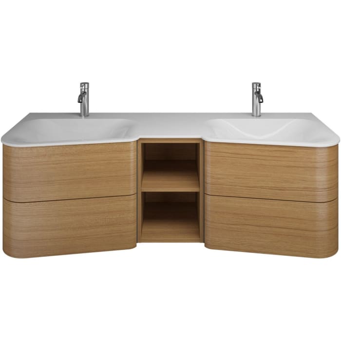 burgbad Badu Mineralguss-Waschtisch inkl. Waschtischunterschrank 152 cm, 1 Regal mittig