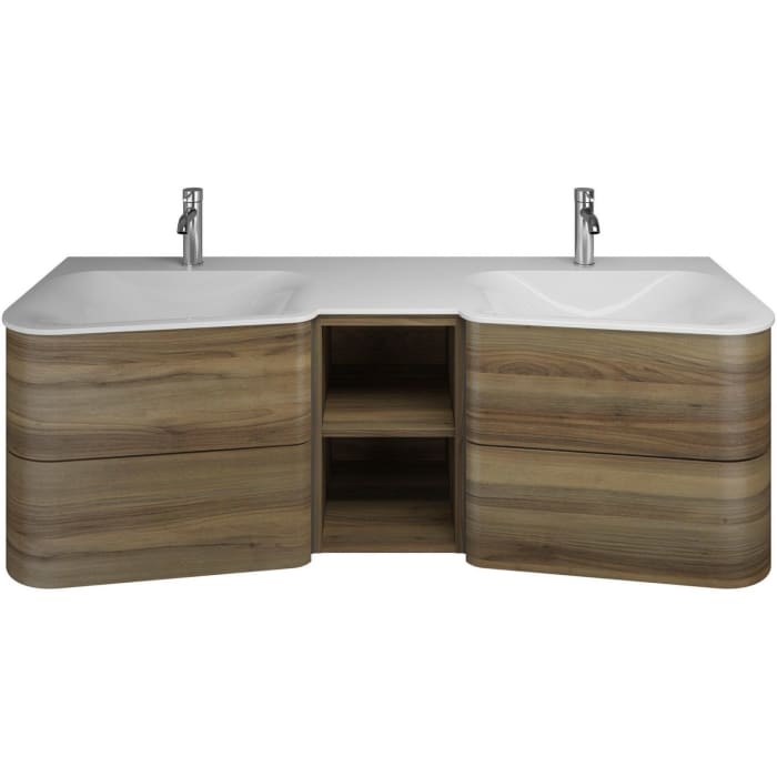 burgbad Badu Mineralguss-Waschtisch inkl. Waschtischunterschrank 152 cm, 1 Regal mittig