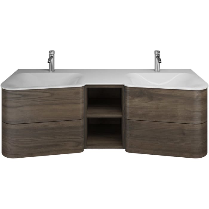 burgbad Badu Mineralguss-Waschtisch inkl. Waschtischunterschrank 152 cm, 1 Regal mittig