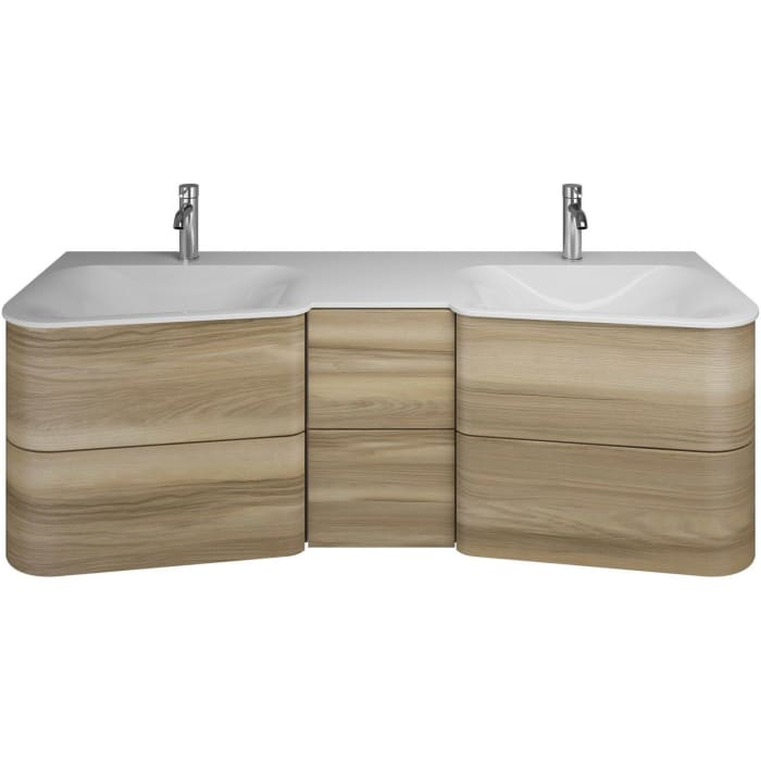 burgbad Badu Mineralguss-Waschtisch inkl. Waschtischunterschrank 152 cm, 2 Schubladen mittig