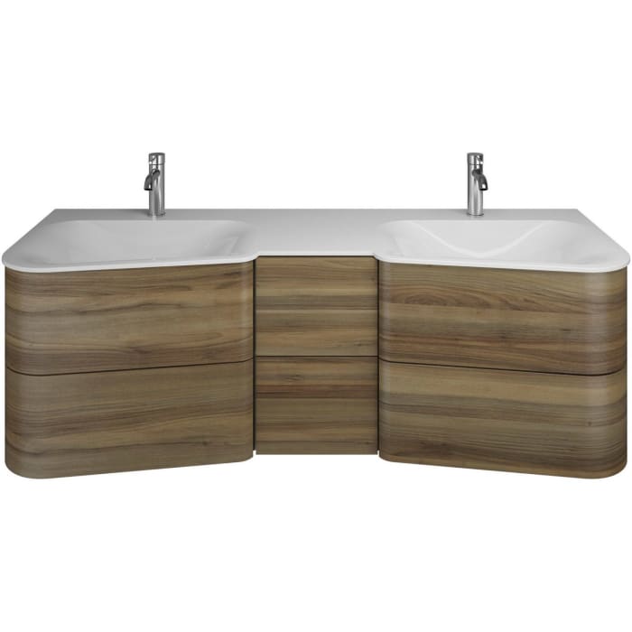 burgbad Badu Mineralguss-Waschtisch inkl. Waschtischunterschrank 152 cm, 2 Schubladen mittig