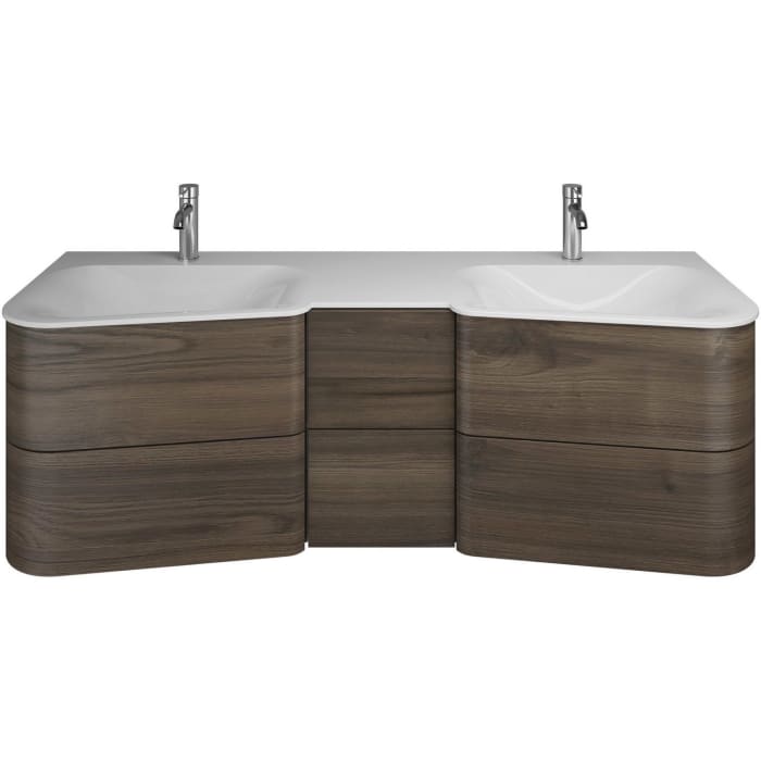 burgbad Badu Mineralguss-Waschtisch inkl. Waschtischunterschrank 152 cm, 2 Schubladen mittig