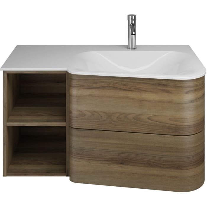 burgbad Badu Mineralguss-Waschtisch inkl. Waschtischunterschrank 92 cm, 1 Regal links, Becken rechts