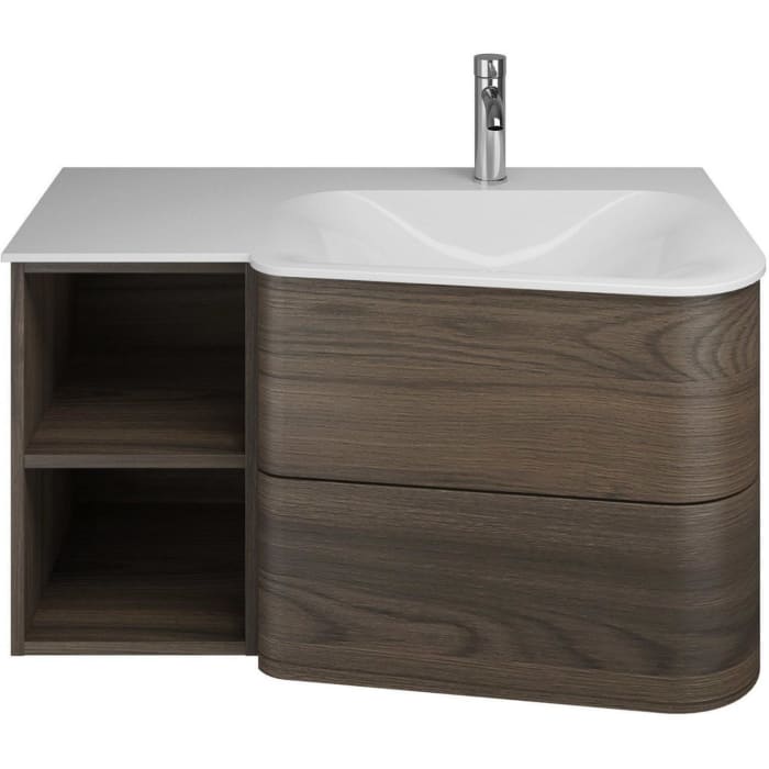 burgbad Badu Mineralguss-Waschtisch inkl. Waschtischunterschrank 92 cm, 1 Regal links, Becken rechts