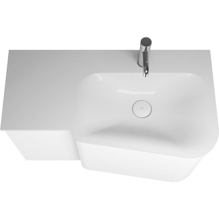 burgbad Badu Mineralguss-Waschtisch inkl. Waschtischunterschrank 92 cm, 2 Schubladen seitlich, Becken rechts