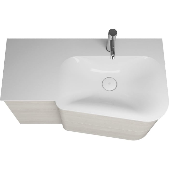 burgbad Badu Mineralguss-Waschtisch inkl. Waschtischunterschrank 92 cm, 2 Schubladen seitlich, Becken rechts