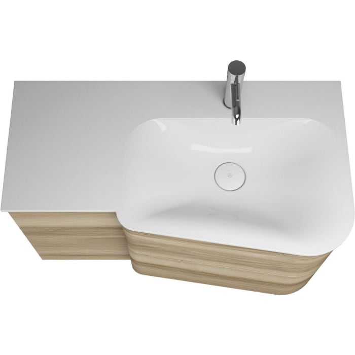 burgbad Badu Mineralguss-Waschtisch inkl. Waschtischunterschrank 92 cm, 2 Schubladen seitlich, Becken rechts