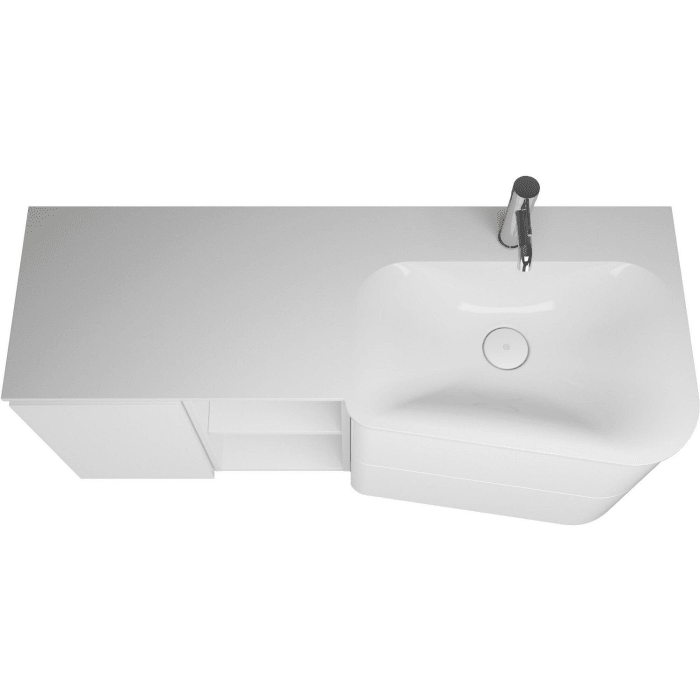 burgbad Badu Mineralguss-Waschtisch inkl. Waschtischunterschrank 122 cm, 1 Regal, Becken rechts