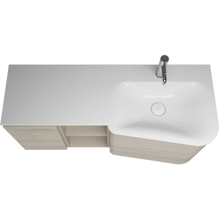 burgbad Badu Mineralguss-Waschtisch inkl. Waschtischunterschrank 122 cm, 1 Regal, Becken rechts