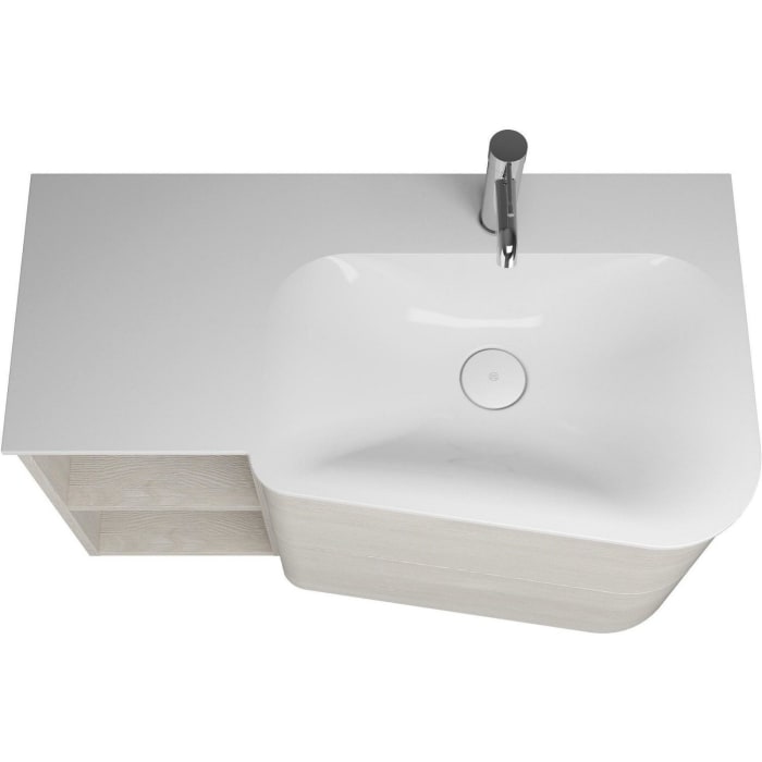 burgbad Badu Mineralguss-Waschtisch inkl. Waschtischunterschrank 92 cm, 1 Regal links, Becken rechts