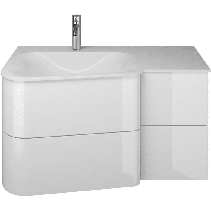 burgbad Badu Mineralguss-Waschtisch inkl. Waschtischunterschrank 92 cm, 2 Schubladen seitlich, Becken links