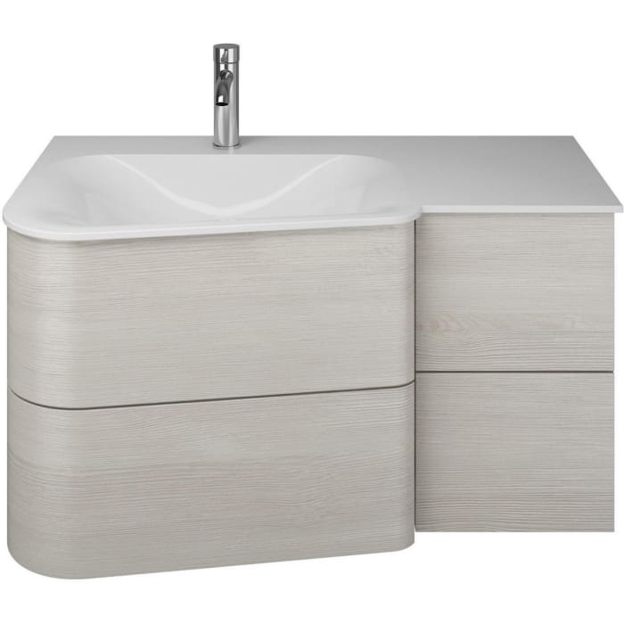 burgbad Badu Mineralguss-Waschtisch inkl. Waschtischunterschrank 92 cm, 2 Schubladen seitlich, Becken links