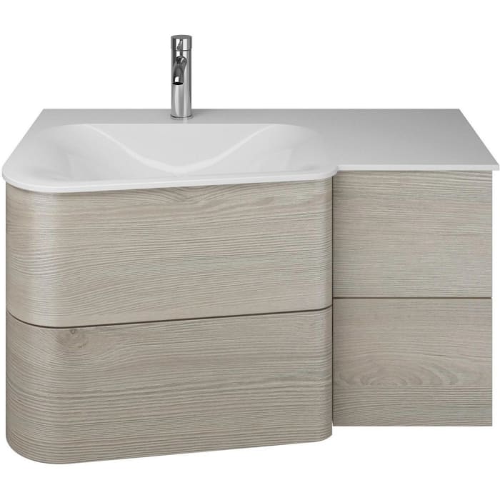 burgbad Badu Mineralguss-Waschtisch inkl. Waschtischunterschrank 92 cm, 2 Schubladen seitlich, Becken links