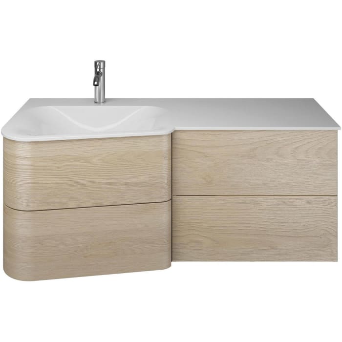 burgbad Badu Mineralguss-Waschtisch inkl. Waschtischunterschrank 122 cm, 2 Schubladen seitlich, Becken links