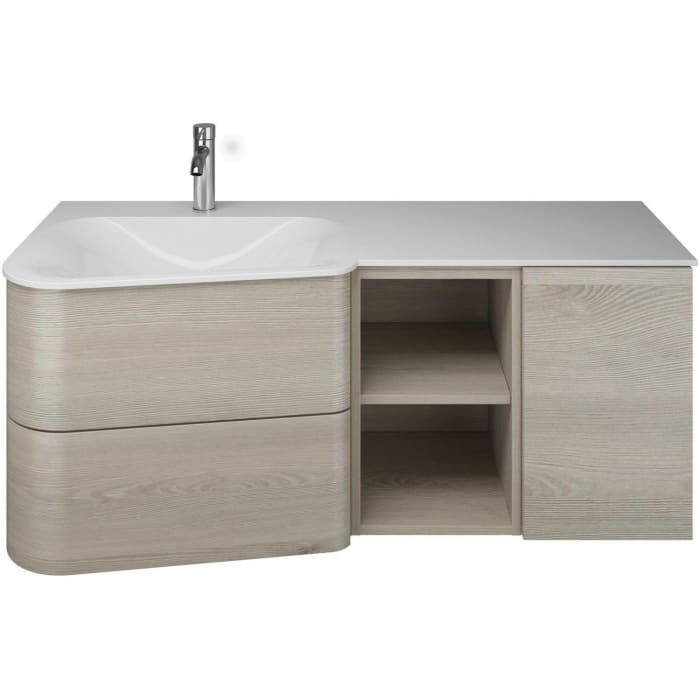 burgbad Badu Mineralguss-Waschtisch inkl. Waschtischunterschrank 122 cm, 1 Regal, Becken links