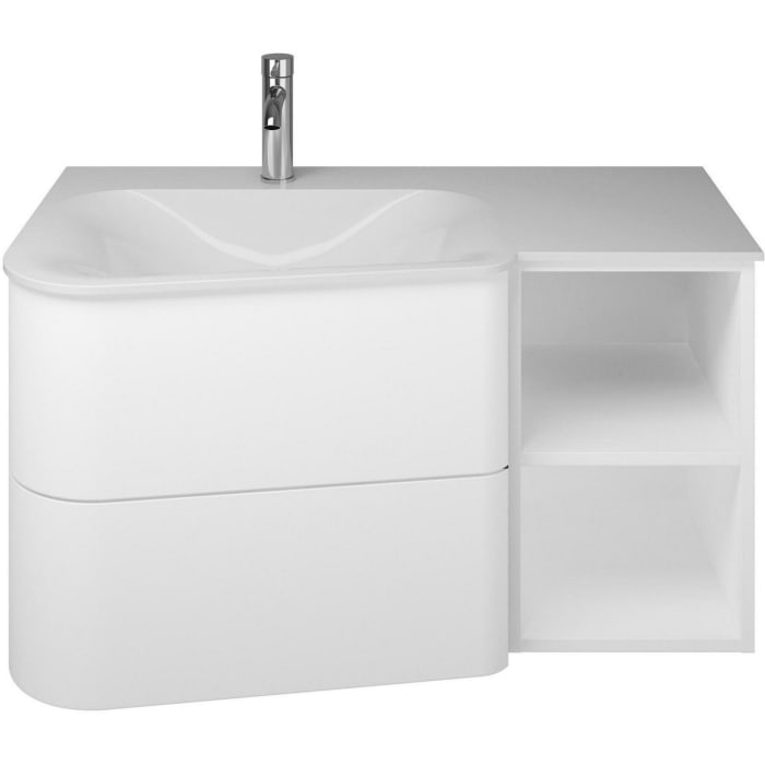 burgbad Badu Mineralguss-Waschtisch inkl. Waschtischunterschrank 92 cm, 1 Regal rechts, Becken links