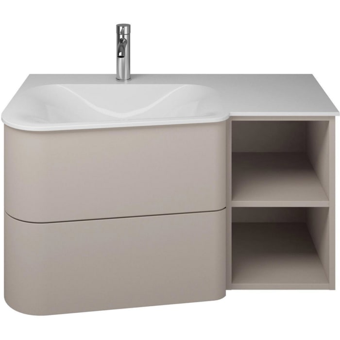 burgbad Badu Mineralguss-Waschtisch inkl. Waschtischunterschrank 92 cm, 1 Regal rechts, Becken links