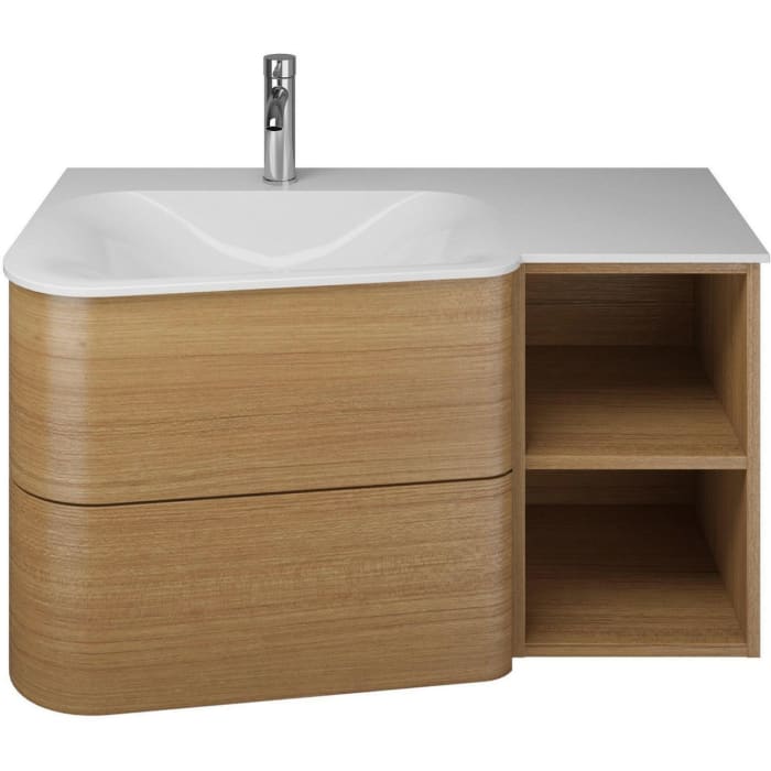 burgbad Badu Mineralguss-Waschtisch inkl. Waschtischunterschrank 92 cm, 1 Regal rechts, Becken links