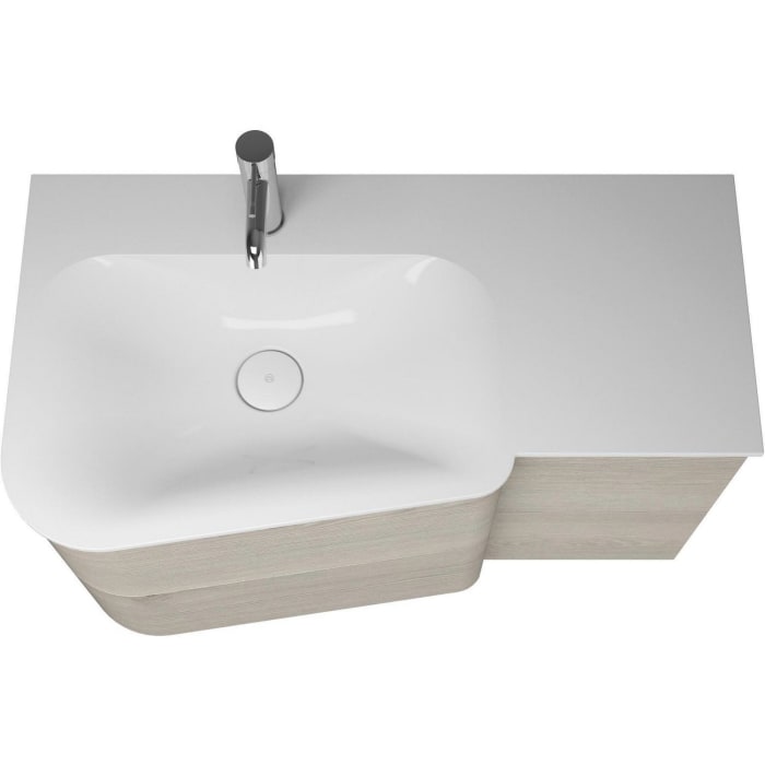 burgbad Badu Mineralguss-Waschtisch inkl. Waschtischunterschrank 92 cm, 2 Schubladen seitlich, Becken links