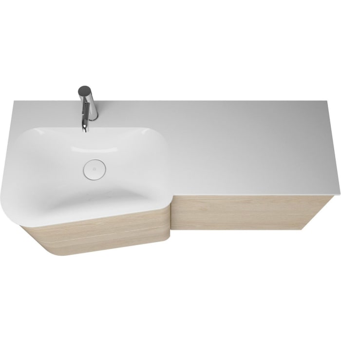 burgbad Badu Mineralguss-Waschtisch inkl. Waschtischunterschrank 122 cm, 2 Schubladen seitlich, Becken links