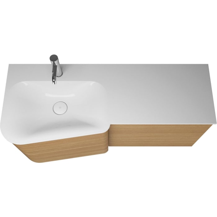 burgbad Badu Mineralguss-Waschtisch inkl. Waschtischunterschrank 122 cm, 2 Schubladen seitlich, Becken links