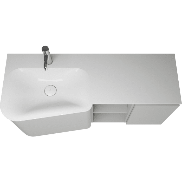 burgbad Badu Mineralguss-Waschtisch inkl. Waschtischunterschrank 122 cm, 1 Regal, Becken links